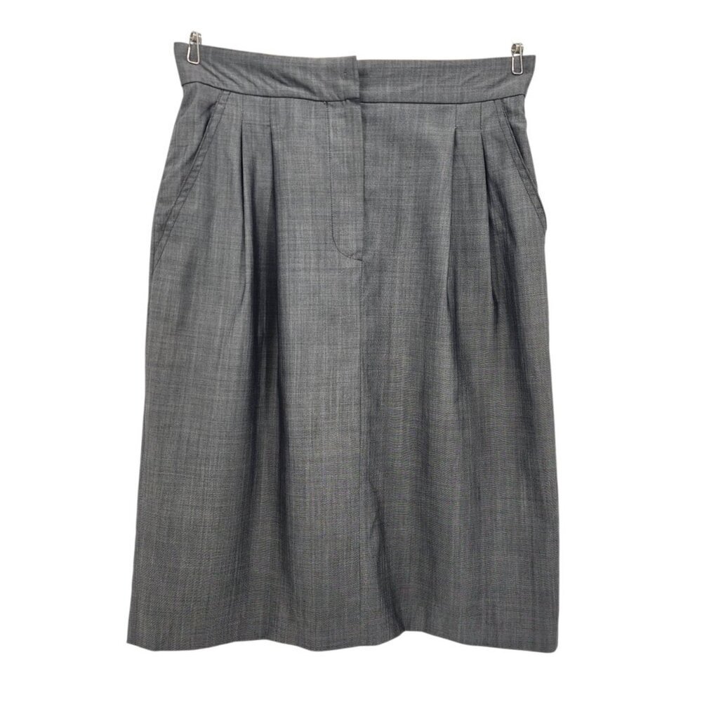 Max Mara Womens 4 Skirt Wool Silk Pleated Gray Knee Length Pencil Skirt Preppy